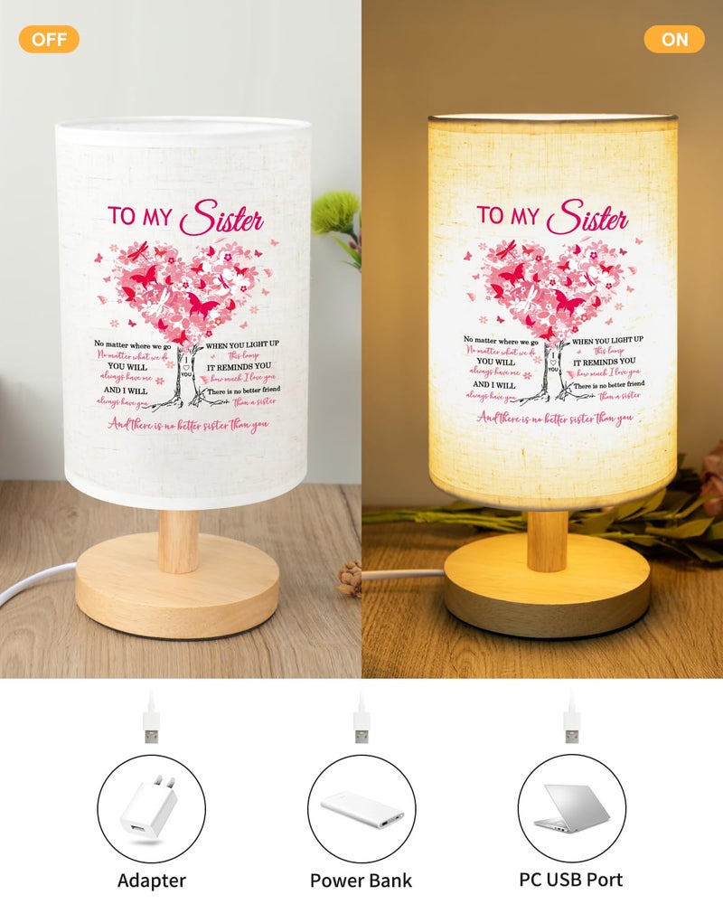 Calibron Sister Birthday Gifts, Gifts for Sisters Fabric Lamp, Sister's Gift from Sisters Table Lamp with Wooden Stand, Anniversary Wedding Gift for Sister - Image 4