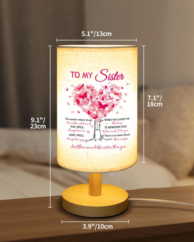 Calibron Sister Birthday Gifts, Gifts for Sisters Fabric Lamp, Sister's Gift from Sisters Table Lamp with Wooden Stand, Anniversary Wedding Gift for Sister - Image 3