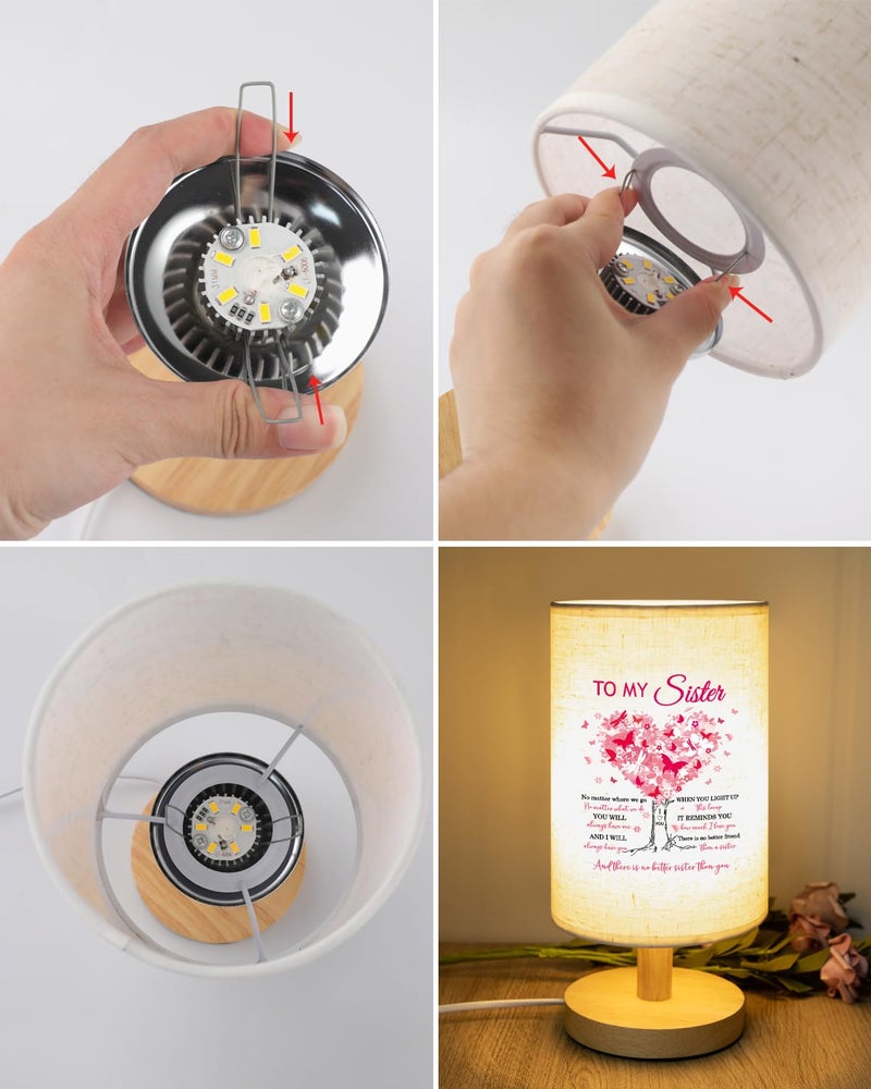 Calibron Sister Birthday Gifts, Gifts for Sisters Fabric Lamp, Sister's Gift from Sisters Table Lamp with Wooden Stand, Anniversary Wedding Gift for Sister - Image 5