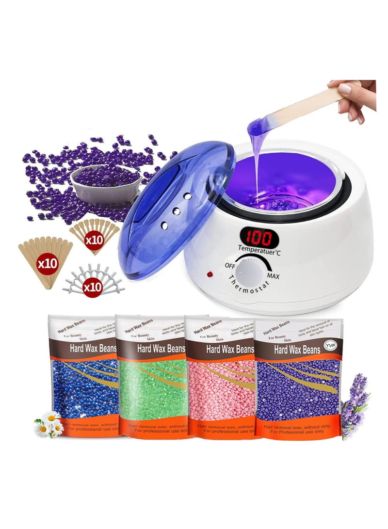 مجموعة أدوات الشمع الرقمية للنساء، مجموعة أدوات الشمع للشمع البرازيلي، سخان وعاء الشمع مع حبوب الشمع، جهاز تسخين الشمع لإزالة الشعر الحساس، جهاز تسخين الشمع سهل الاستخدام (أبيض) - Image 1