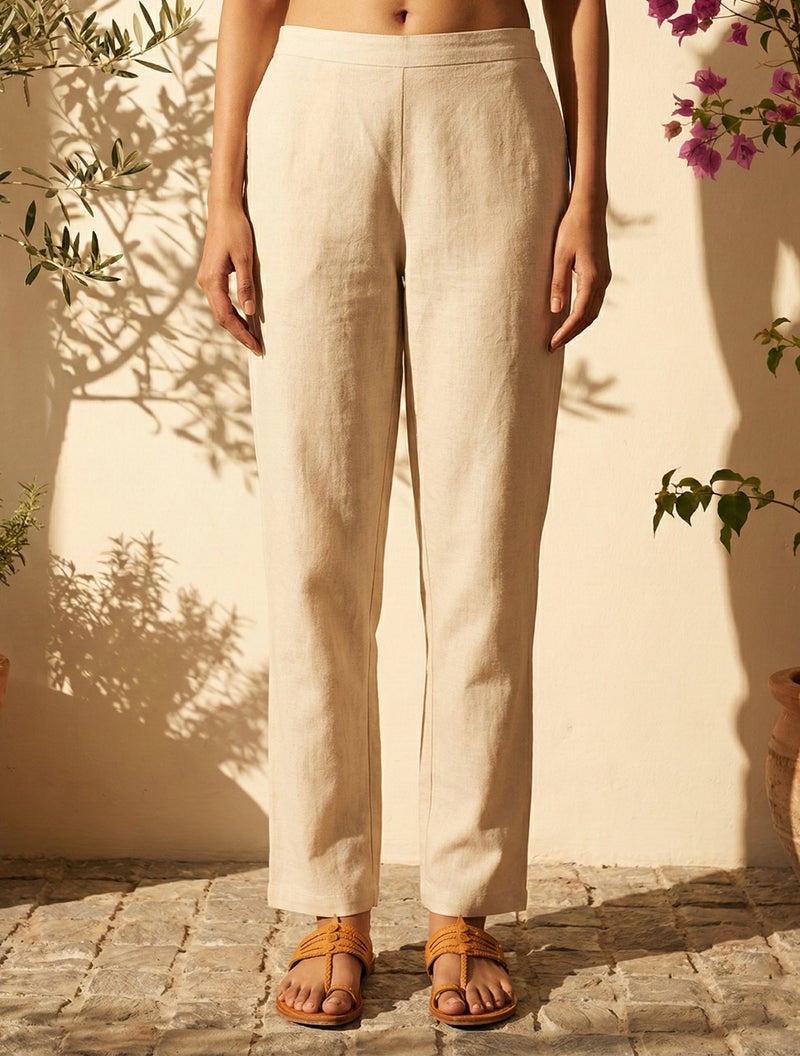 trueBrowns Ivory Blue Floral Print V-Neck Kurta Pant Set - Image 4