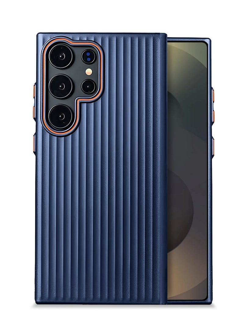 Wtech Samsung Galaxy S25 Ultra 5G 2025 Luggage Vertical Strips Hard PC Material, Superior Protection, Smooth and Stylish Touch Case Cover - Navy Blue - Image 1