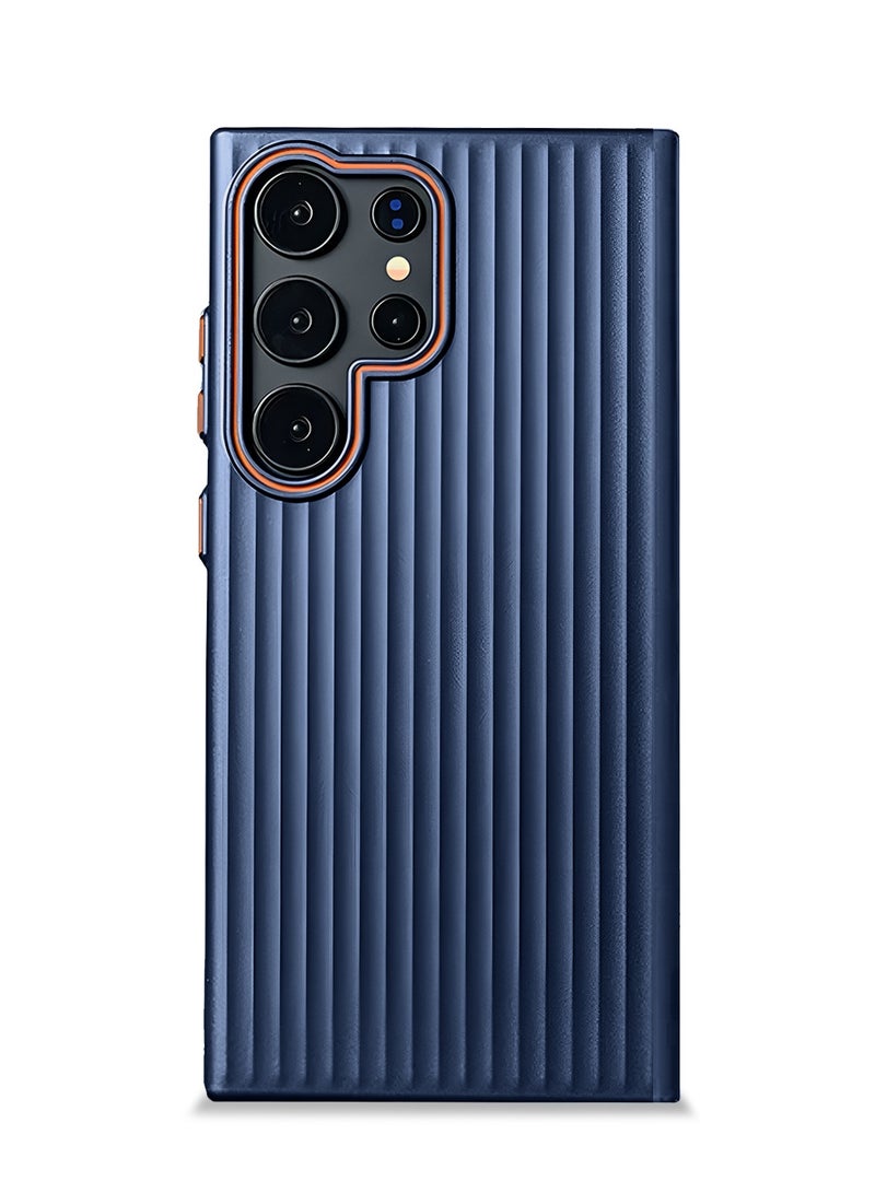 Wtech Samsung Galaxy S25 Ultra 5G 2025 Luggage Vertical Strips Hard PC Material, Superior Protection, Smooth and Stylish Touch Case Cover - Navy Blue - Image 2
