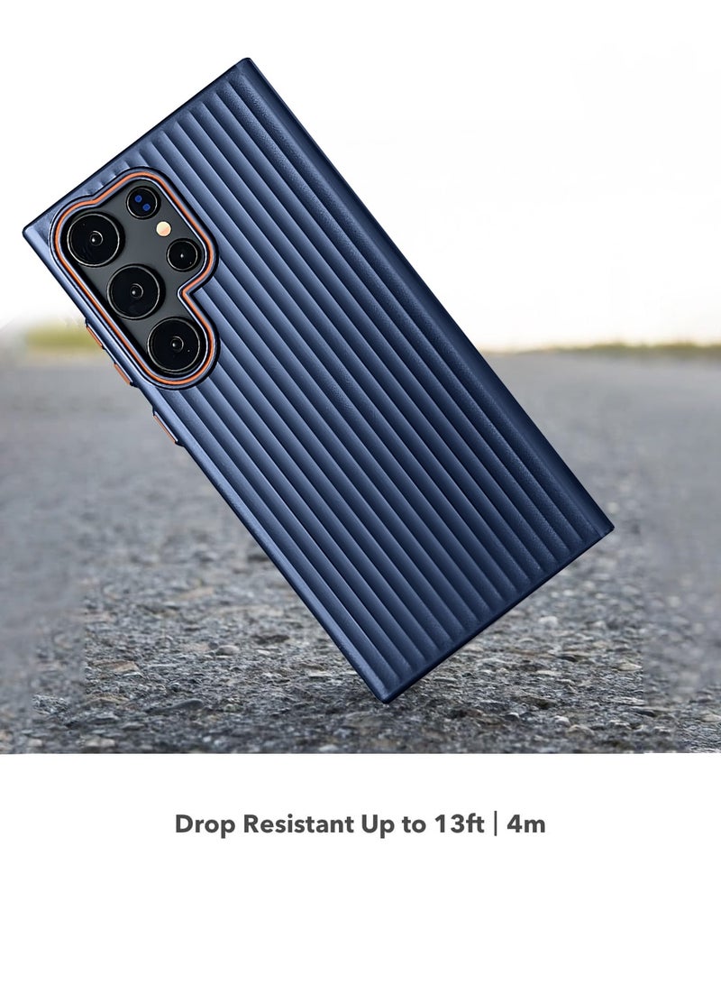 Wtech Samsung Galaxy S25 Ultra 5G 2025 Luggage Vertical Strips Hard PC Material, Superior Protection, Smooth and Stylish Touch Case Cover - Navy Blue - Image 4