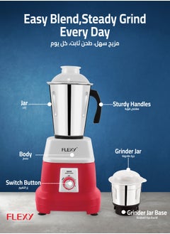Flexy FLEXY 2-in-1 Grinder Blender: 800W motor, stainless steel jars (1500ml & 300ml), 2 efficient blades, sturdy handles, spatula, 3-year warranty, Made in India.  - Image 2