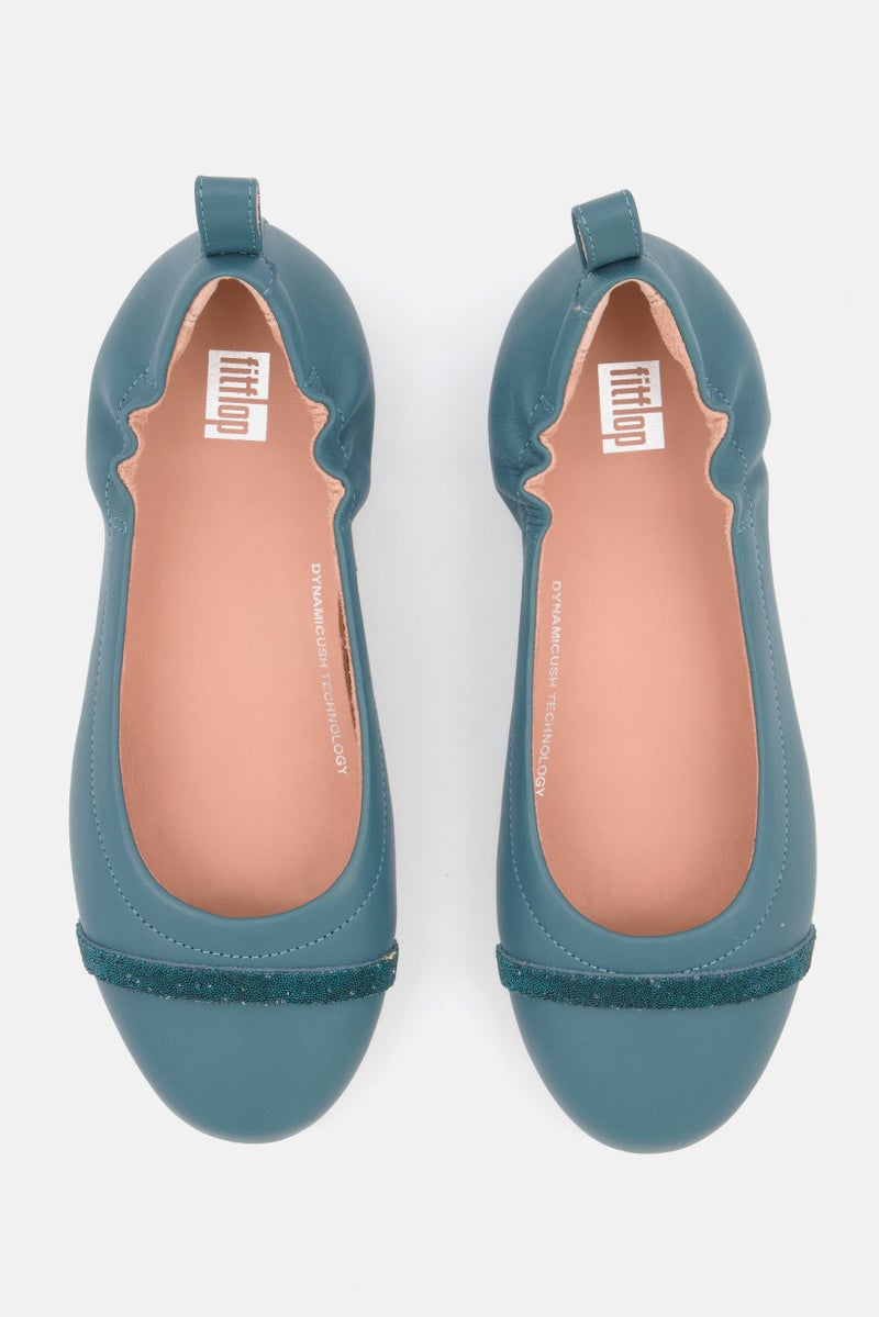 FitFlop Women Slip On Leather Ballet Flats, Blue - Image 2