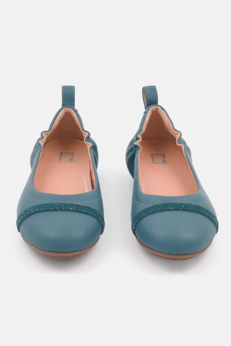 FitFlop Women Slip On Leather Ballet Flats, Blue - Image 2