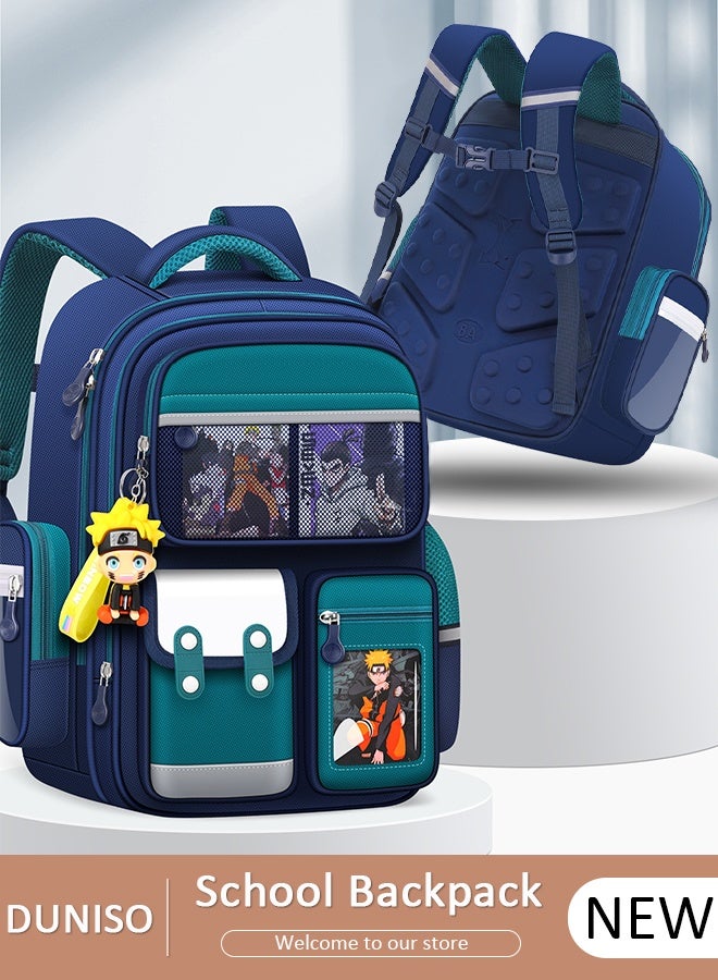 DUNISO حقيبة ظهر مدرسية للأطفال سعة كبيرة حقيبة مدرسية للأطفال الصغار مقاومة للماء وخفيفة الوزن للأطفال مع تصميم مريح، حقيبة كتب بأشرطة مبطنة قابلة للتعديل مع شريط عاكس خلفي للأطفال من الصفوف 1 إلى 6 - Image 1