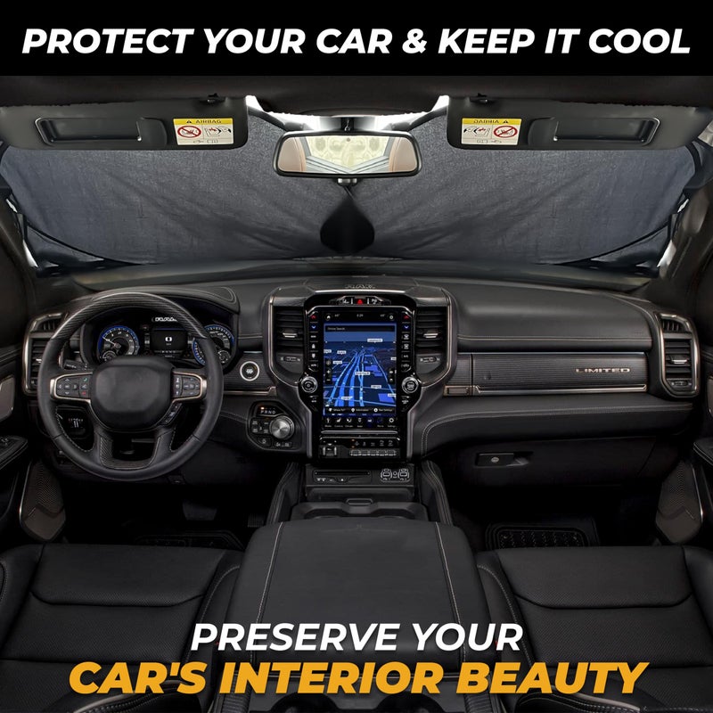 Autovir X-Large Truck Front Windshield Sun Shade (69" x 35") â€“ 240T Thickened Reflective Sunshade, Blocks 99% Heat & UV Rays, Foldable Windshield Sunshade Keeps Vehicle Interior Cool - Image 3