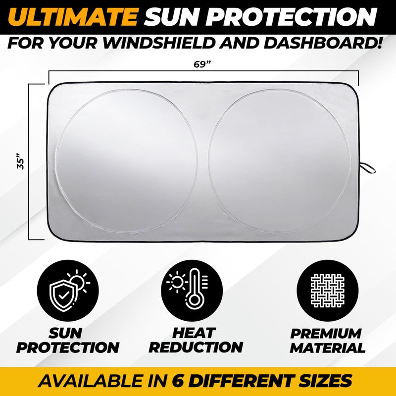 Autovir X-Large Truck Front Windshield Sun Shade (69" x 35") â€“ 240T Thickened Reflective Sunshade, Blocks 99% Heat & UV Rays, Foldable Windshield Sunshade Keeps Vehicle Interior Cool - Image 4