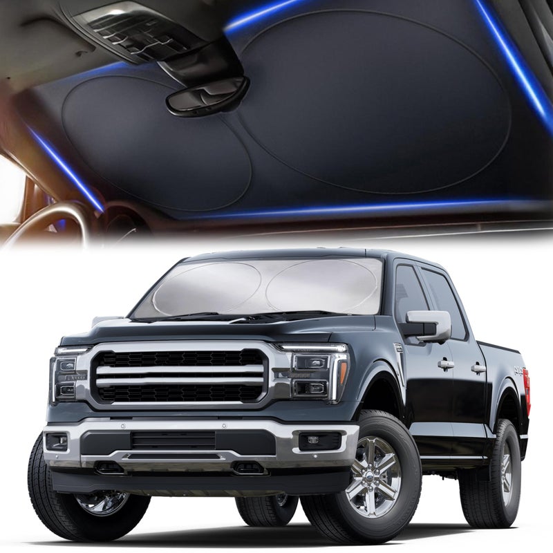 Autovir X-Large Truck Front Windshield Sun Shade (69" x 35") â€“ 240T Thickened Reflective Sunshade, Blocks 99% Heat & UV Rays, Foldable Windshield Sunshade Keeps Vehicle Interior Cool - Image 1
