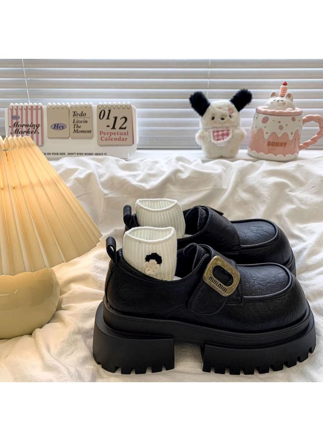 Thick Heel Heightening Leather Shoes  Spring New Retro British Style Loafer Versatile Fashion Jk Uniform Leather Shoes