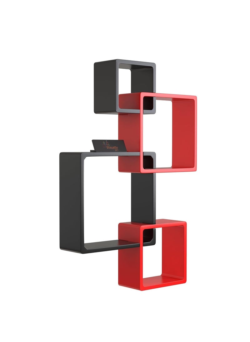 Device Bas with BROWN ART SHOPPEE Brown Art SHOPPEE Floating Cube Shelves Intersecting Wall Mounted Shelves Wall Decor Square Shelves for Bedrooms Living Rooms More Set of 4 Box Shelves Red Black  - Image 5