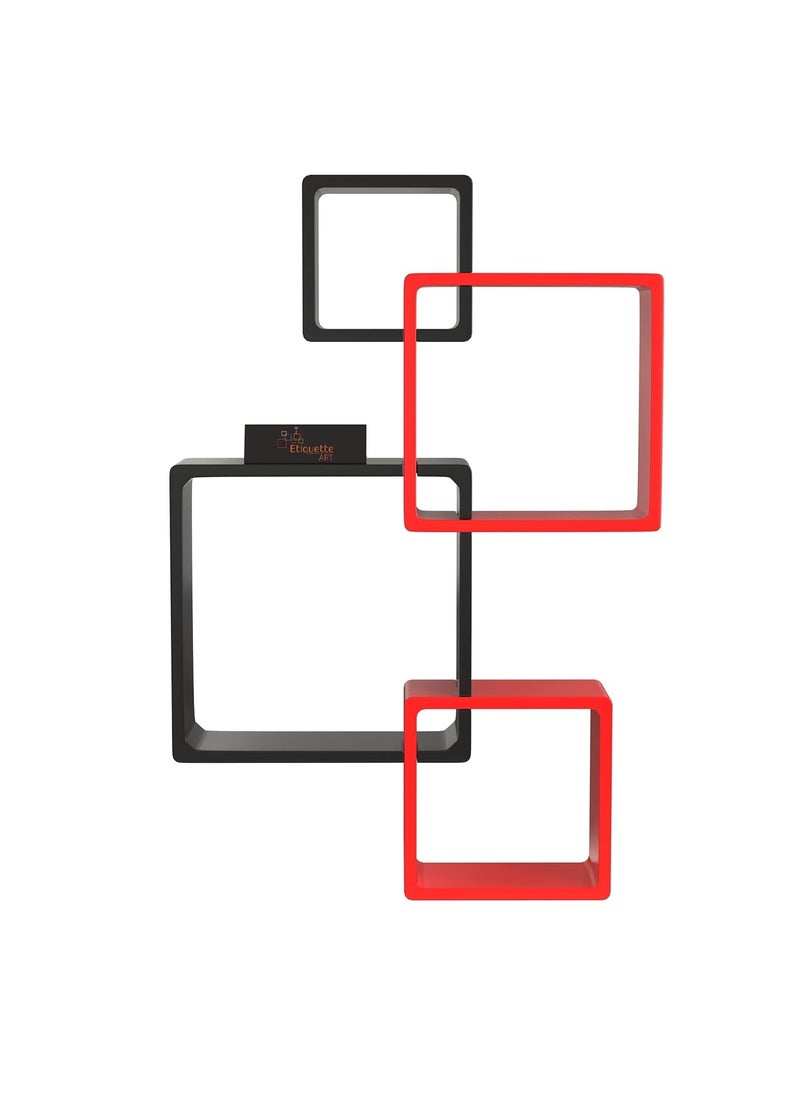 Device Bas with BROWN ART SHOPPEE Brown Art SHOPPEE Floating Cube Shelves Intersecting Wall Mounted Shelves Wall Decor Square Shelves for Bedrooms Living Rooms More Set of 4 Box Shelves Red Black  - Image 3