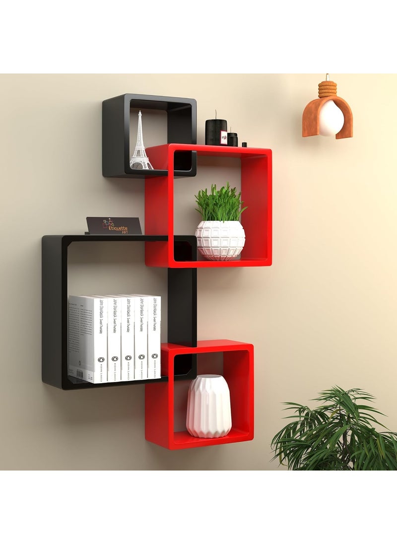 Device Bas with BROWN ART SHOPPEE Brown Art SHOPPEE Floating Cube Shelves Intersecting Wall Mounted Shelves Wall Decor Square Shelves for Bedrooms Living Rooms More Set of 4 Box Shelves Red Black  - Image 1