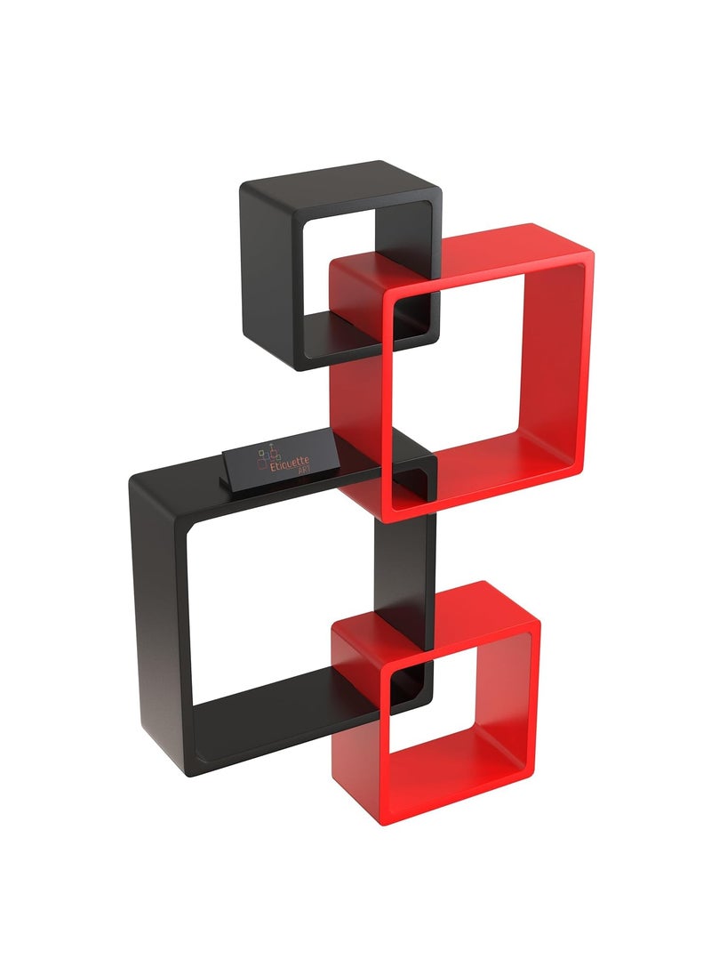 Device Bas with BROWN ART SHOPPEE Brown Art SHOPPEE Floating Cube Shelves Intersecting Wall Mounted Shelves Wall Decor Square Shelves for Bedrooms Living Rooms More Set of 4 Box Shelves Red Black  - Image 4
