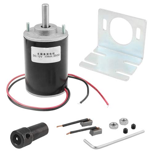 WMYCONGCONG DC Motor 12/24V 30W High Speed CW/CCW Permanent Magnet Motor (12V DC 3500RPM) and 37mm Dia Mounting Bracket Holder w/ 6mm Hex Coupling, Random Color(Silver or Black) - Image 1