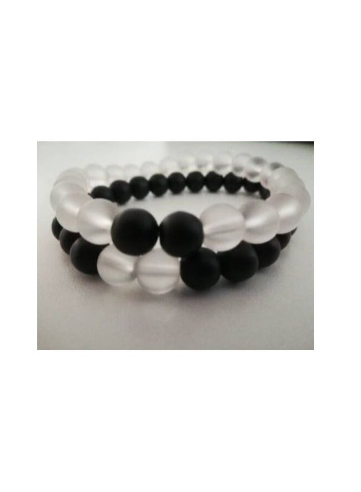 RA accessories Unisex Couple Bracelet Of  Transparent & Black Onyx-Two Pieces 