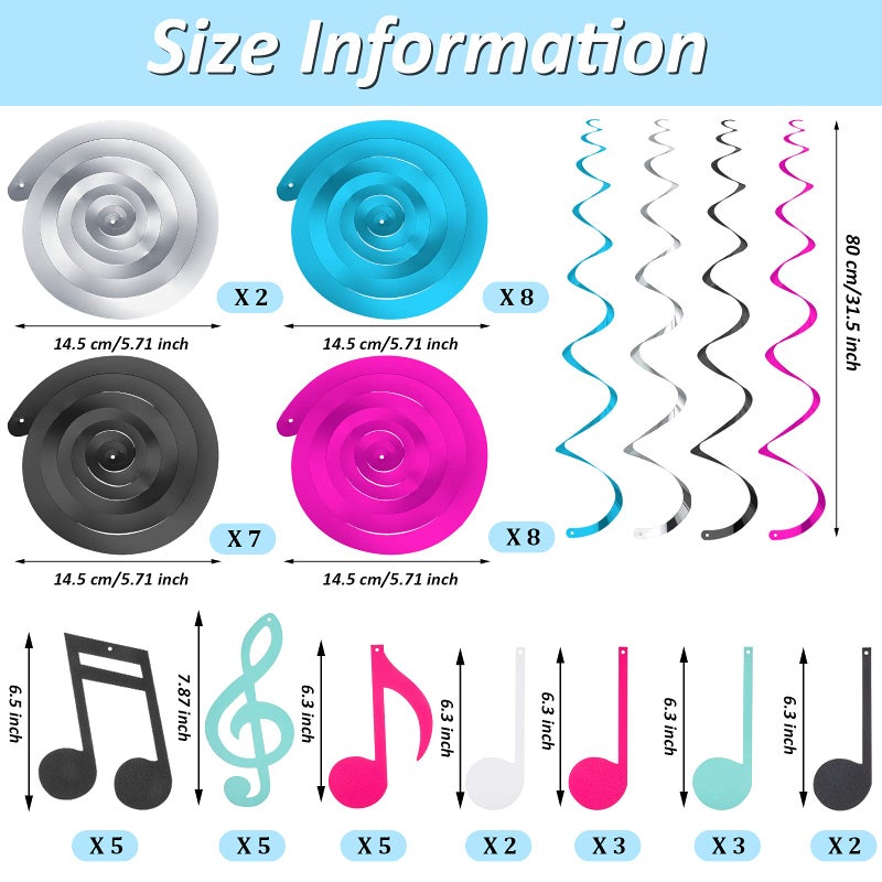 Zonon 25 Pieces Musical Note Hanging Swirl Music Foil Whirl Theme Party Decoration Cutout Spiral for Wedding Baby Shower Birthday Party Supplies (Black  White  Blue  Pink) - Image 2