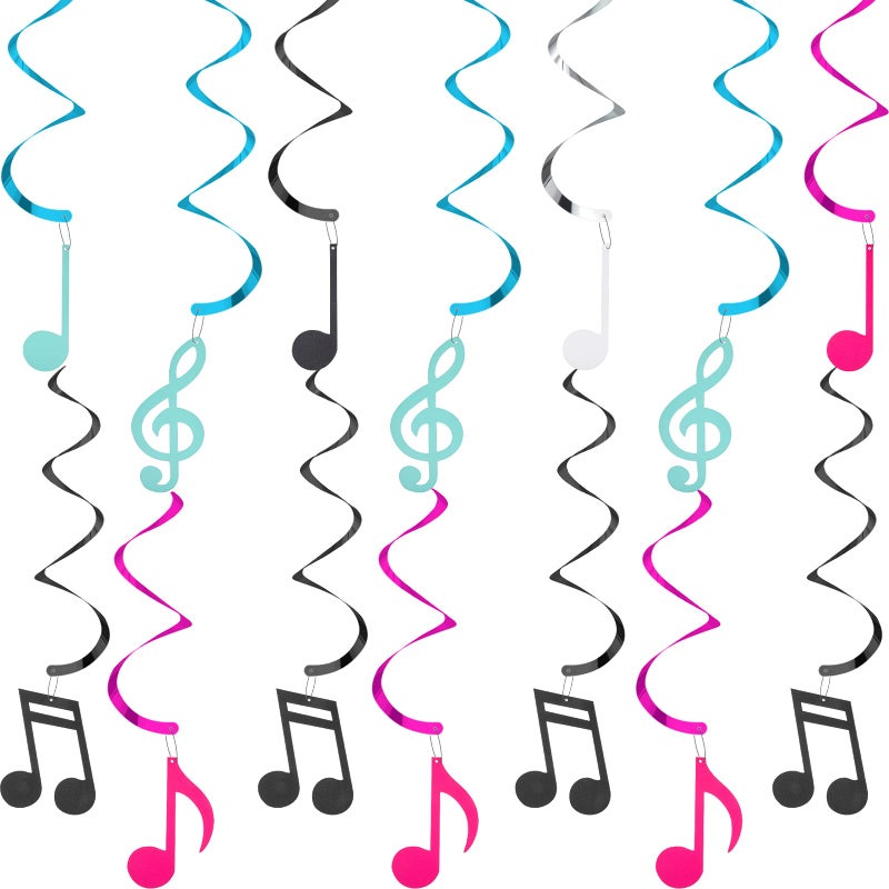 Zonon 25 Pieces Musical Note Hanging Swirl Music Foil Whirl Theme Party Decoration Cutout Spiral for Wedding Baby Shower Birthday Party Supplies (Black  White  Blue  Pink) - Image 1