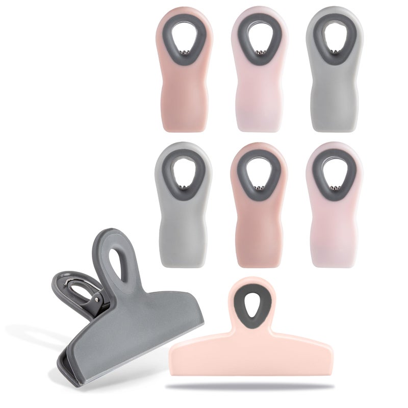 COOK WITH COLOR COOK WITH COLOR Bag Clips  Heavy Duty Chip Clip and Refrigerator Magnet Clips for Food Storage with Air Tight Seal Grip Pink and Grey Pack of 8 