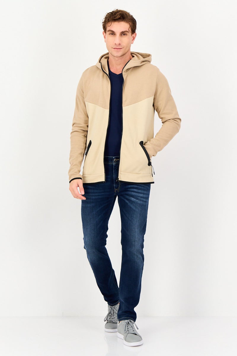 Celio Men Solid Long Sleeve Hooded Jacket, Taupe - Image 4