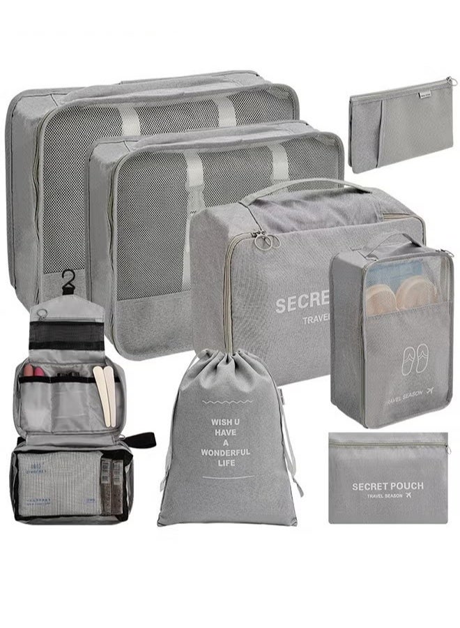 منظم السفر,8 جهاز كمبيوتر شخصي أمتعة منظم التعبئة المكعبات مجموعة للسفر حقيبة الأمتعة,السفر حقيبة أساسية للملابس الأحذية مستحضرات التجميل المراحيض - Image 1