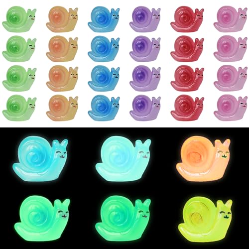 TindoBewan 50 PCS Glow in The Dark Mini Resin Snail Miniature Plastic Snail Figures 6 Colors for Craft Garden Decor Home and Party Decorations