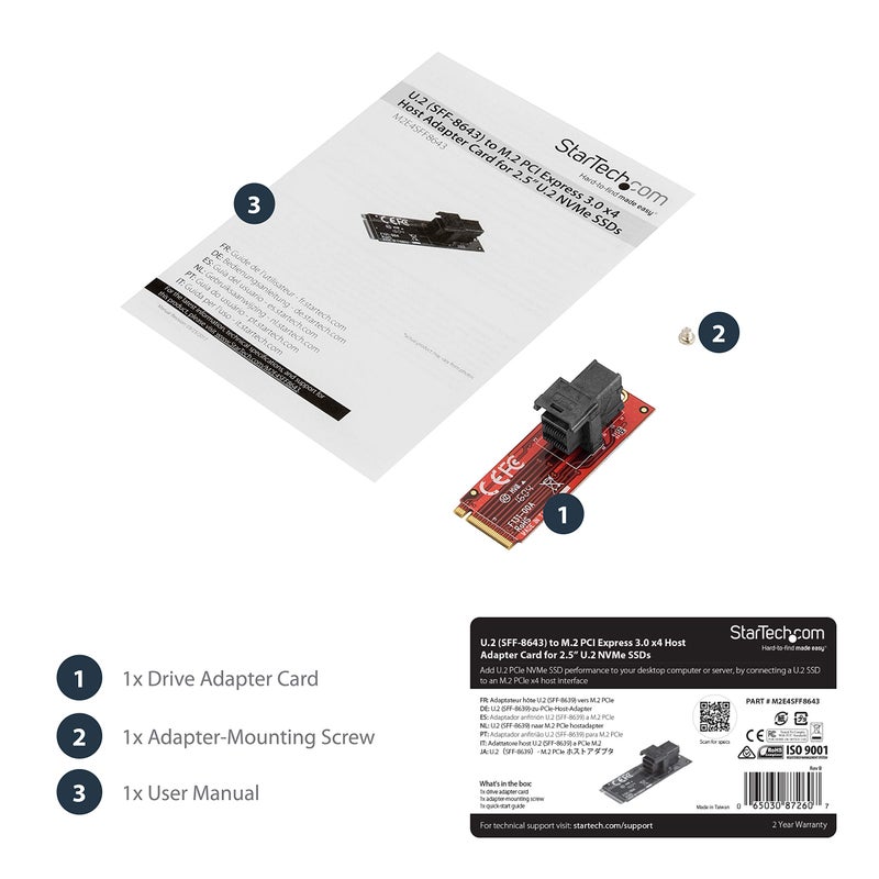 Startech.com StarTech.com U.2 to M.2 Adapter - for 1 x U.2 PCIe NVMe SSD - M.2 PCIe x4 Host Interface - U.2 SSD - M.2 PCIe Adapter - U.2 Drive , TAA (M2E4SFF8643)  - Image 5