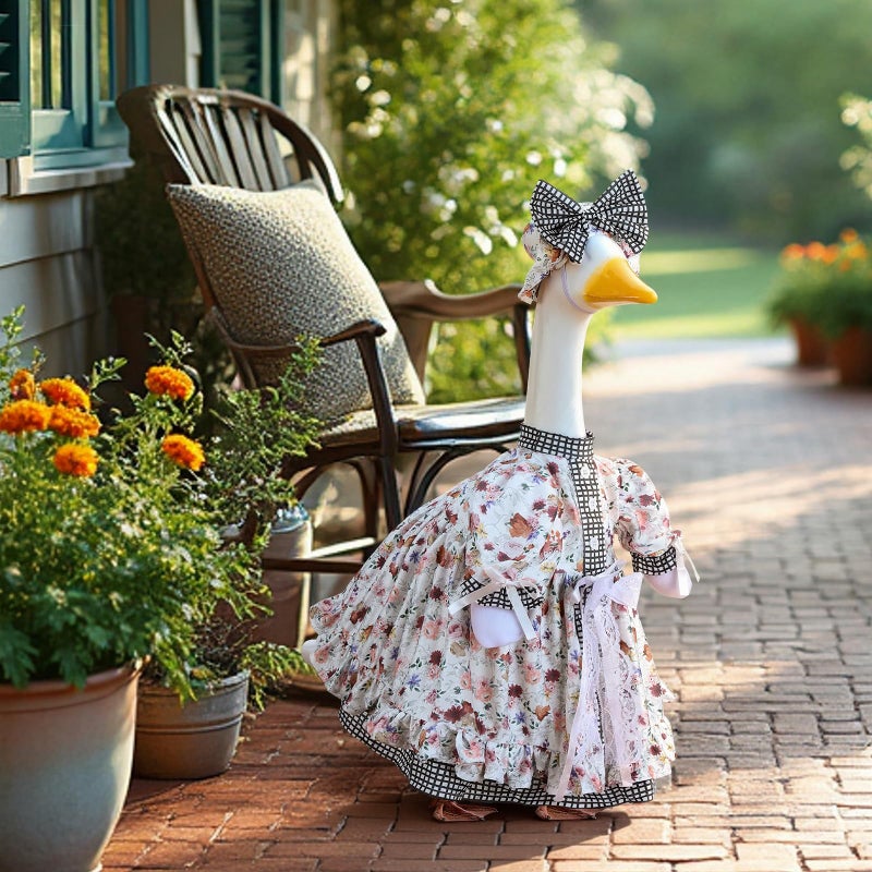 Suzile Porch Goose Outfit Set Spring Flower Lolita Dress Hat Clothes for 23'' Porch Goose Country Plastic Cement Statue Costume for Spring Easter Primitive Rustic Summer Outdoor Patio Yard Lawn Decor - Image 3