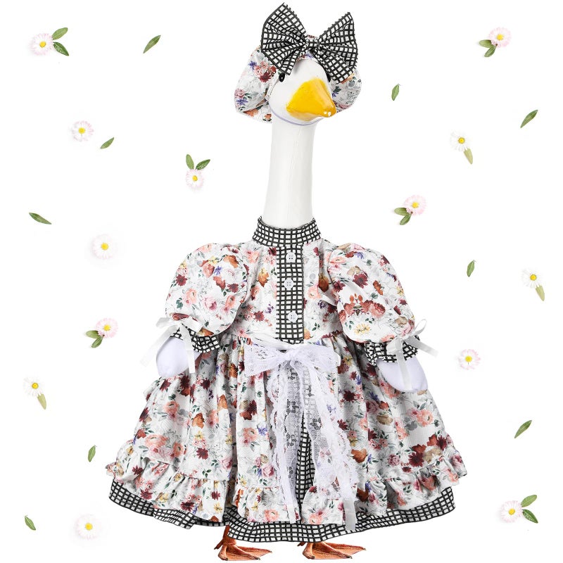 Suzile Porch Goose Outfit Set Spring Flower Lolita Dress Hat Clothes for 23'' Porch Goose Country Plastic Cement Statue Costume for Spring Easter Primitive Rustic Summer Outdoor Patio Yard Lawn Decor - Image 1