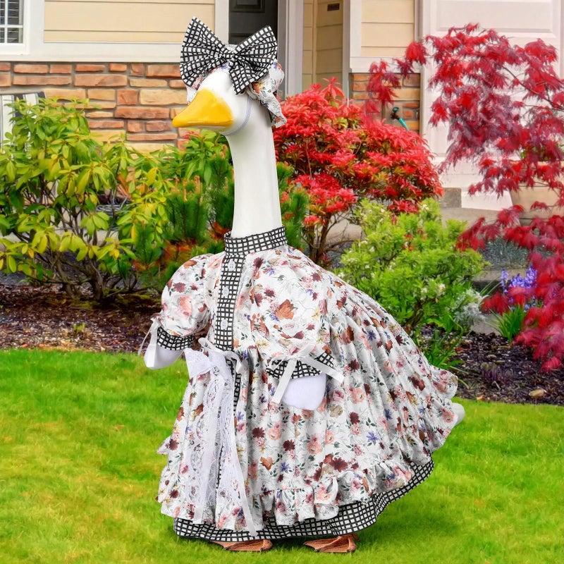 Suzile Porch Goose Outfit Set Spring Flower Lolita Dress Hat Clothes for 23'' Porch Goose Country Plastic Cement Statue Costume for Spring Easter Primitive Rustic Summer Outdoor Patio Yard Lawn Decor - Image 4