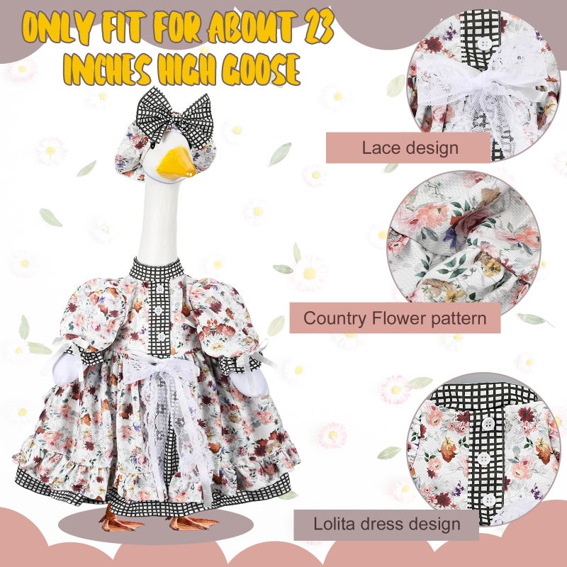 Suzile Porch Goose Outfit Set Spring Flower Lolita Dress Hat Clothes for 23'' Porch Goose Country Plastic Cement Statue Costume for Spring Easter Primitive Rustic Summer Outdoor Patio Yard Lawn Decor - Image 2