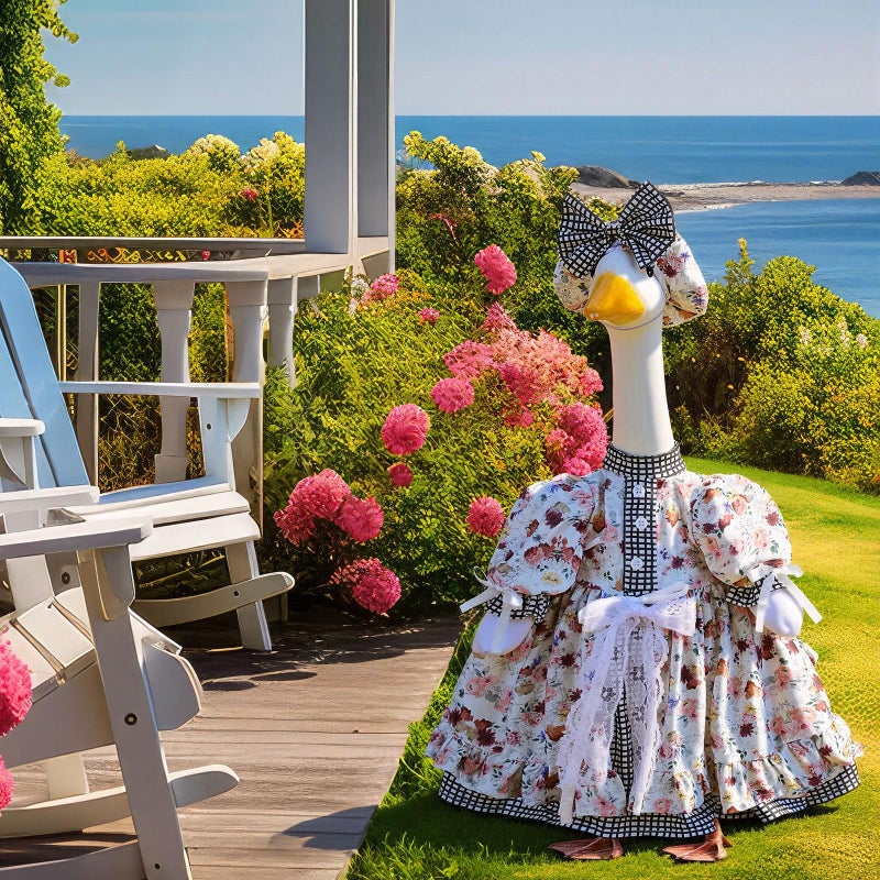 Suzile Porch Goose Outfit Set Spring Flower Lolita Dress Hat Clothes for 23'' Porch Goose Country Plastic Cement Statue Costume for Spring Easter Primitive Rustic Summer Outdoor Patio Yard Lawn Decor - Image 5