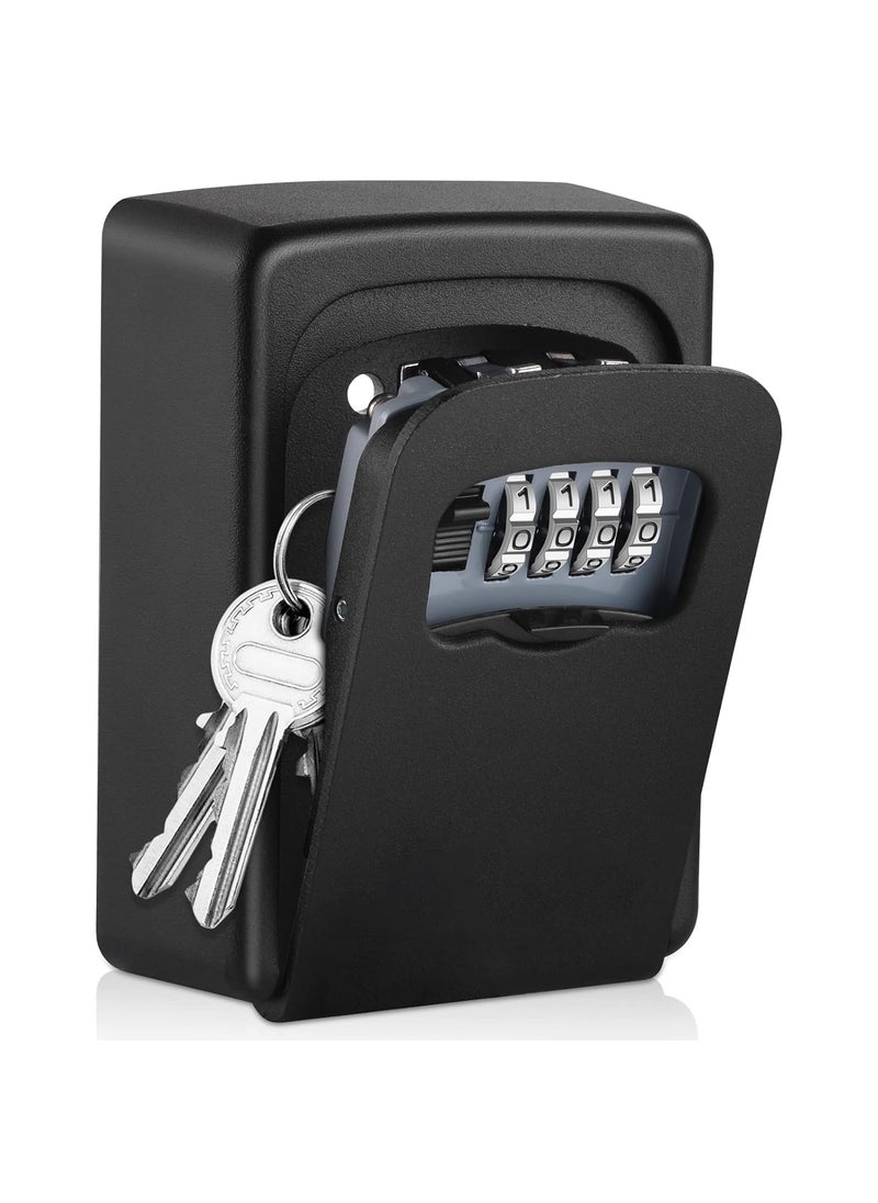 VIX STORE Key Storage Lock Box Key Lock Box Wall Mount 4Digit Combination Key Safe Lock Box For Outside House Key Car Keys Resettable Code Weatherproof Indoor Outdoor Black 