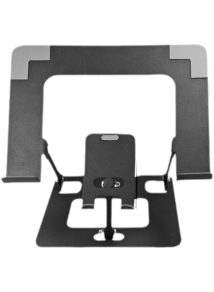 حامل لابتوب وهاتف مزدوج مريح – حامل ألومنيوم قابل للتعديل والطي مع فتحات تهوية – حامل محمول للمكتب – مناسب لأجهزة 10” إلى 17” والهواتف الذكية - Image 1