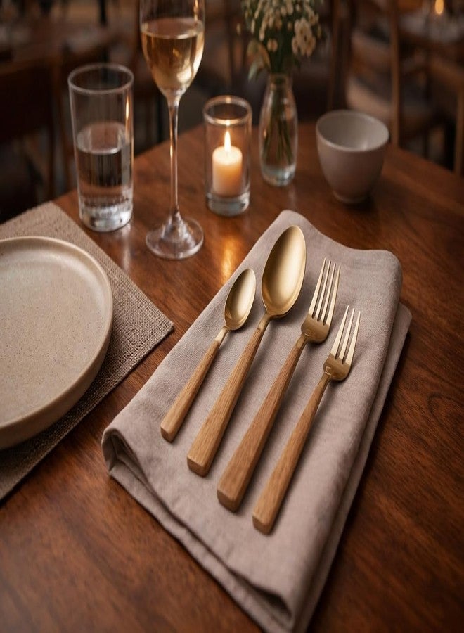 MSA Luxury Golden Stainless Steel Spoon & Fork Set with Grey Wooden Handle – 4-Piece Premium Cutlery Set with 2 Tablespoons & 2 Dinner Forks | Elegant Flatware for Home, Kitchen, Restaurant & Gift Use - Image 4
