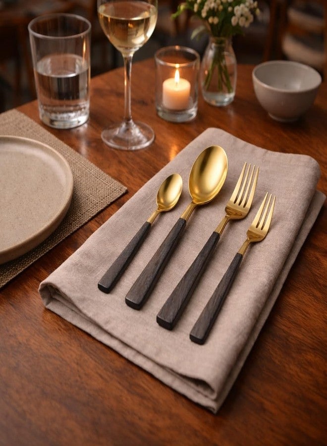 MSA Luxury Golden Stainless Steel Spoon & Fork Set with Grey Wooden Handle – 4-Piece Premium Cutlery Set with 2 Tablespoons & 2 Dinner Forks | Elegant Flatware for Home, Kitchen, Restaurant & Gift Use - Image 5