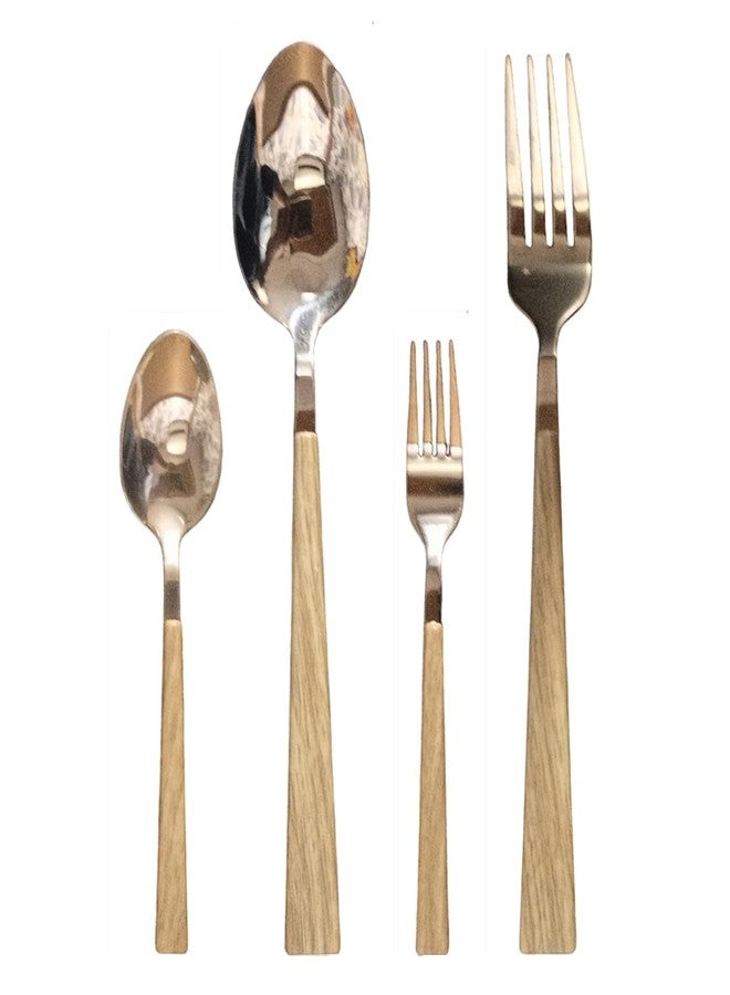 MSA Luxury Golden Stainless Steel Spoon & Fork Set with Grey Wooden Handle – 4-Piece Premium Cutlery Set with 2 Tablespoons & 2 Dinner Forks | Elegant Flatware for Home, Kitchen, Restaurant & Gift Use - Image 2