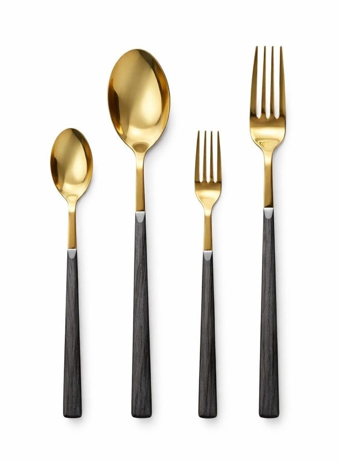 MSA Luxury Golden Stainless Steel Spoon & Fork Set with Grey Wooden Handle – 4-Piece Premium Cutlery Set with 2 Tablespoons & 2 Dinner Forks | Elegant Flatware for Home, Kitchen, Restaurant & Gift Use - Image 1