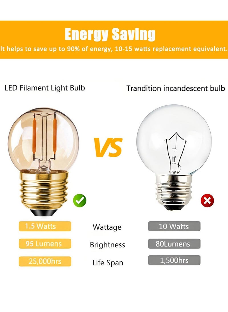 CMGTYYD Vintage E27 LED Bulb, G40 Amber Night Light Bulbs Dimmable, Edison Screw LED Filament Bulbs, Warm Yellow 2200K, Home Ceiling Chandelier Light Bulbs,2Pack - Image 4
