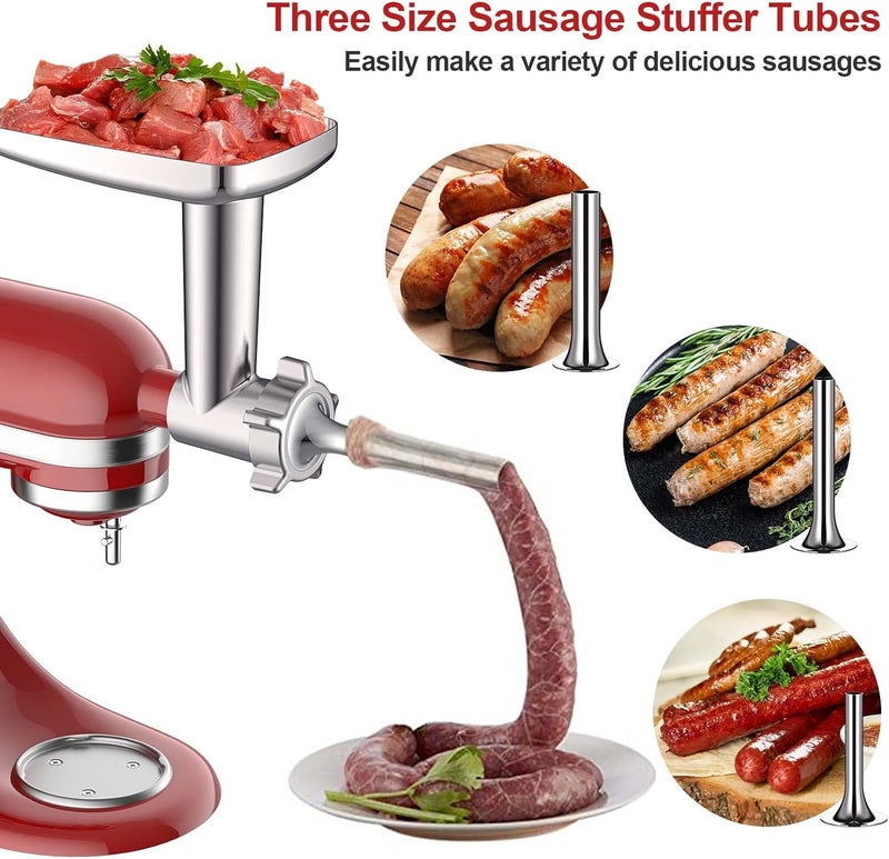 Cofun Meat Grinder & Slicer Shredder Attachments for KitchenAid Stand Mixer, Meat Grinder with Sausage Stuffer Tubes and Slicer Shredder Set, 2 Pcs Attachment Set for KitchenAid Mixers by - Image 3