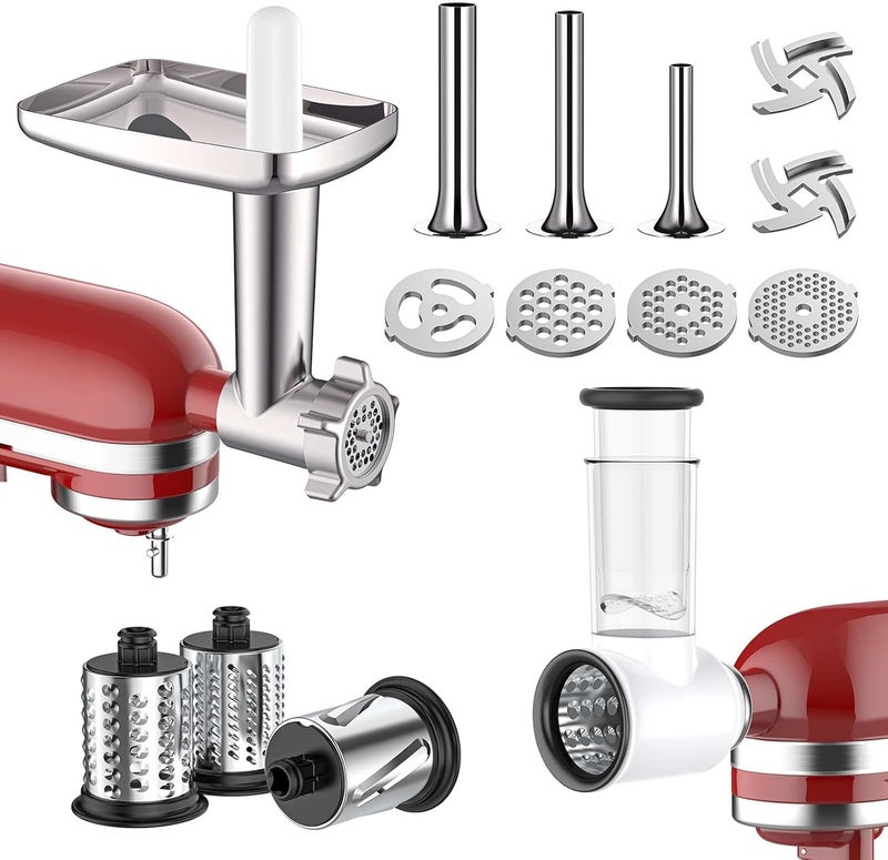 Cofun Meat Grinder & Slicer Shredder Attachments for KitchenAid Stand Mixer, Meat Grinder with Sausage Stuffer Tubes and Slicer Shredder Set, 2 Pcs Attachment Set for KitchenAid Mixers by - Image 1