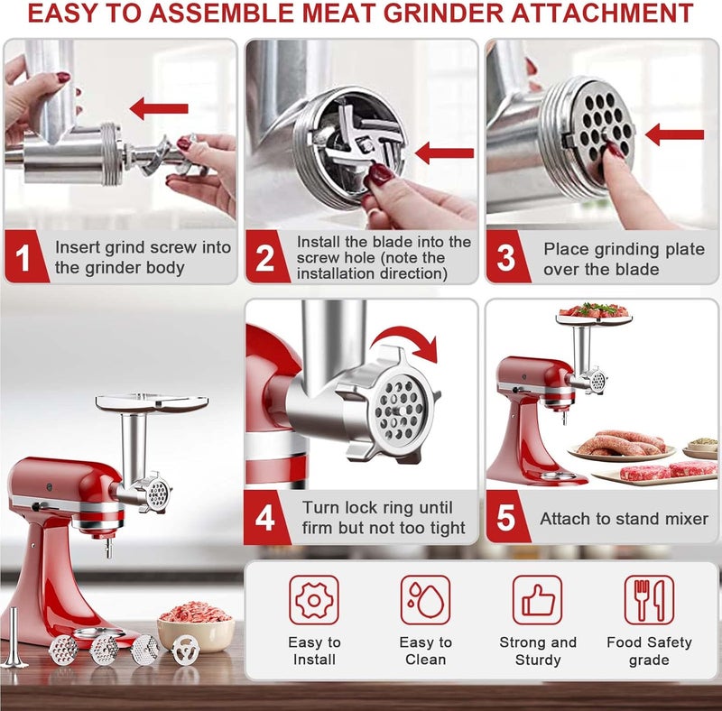 Cofun Meat Grinder & Slicer Shredder Attachments for KitchenAid Stand Mixer, Meat Grinder with Sausage Stuffer Tubes and Slicer Shredder Set, 2 Pcs Attachment Set for KitchenAid Mixers by - Image 4