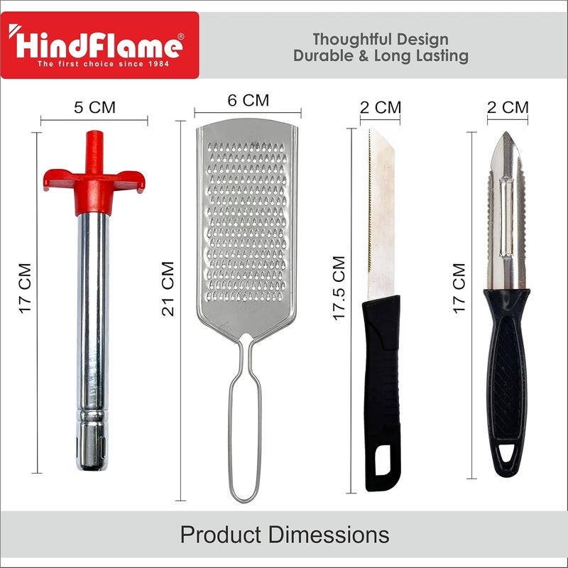 Hindflame Classic 4 in 1 Kitchen Tool Set Steel Lighter Knife Peeler Grater Multicolour - Image 2
