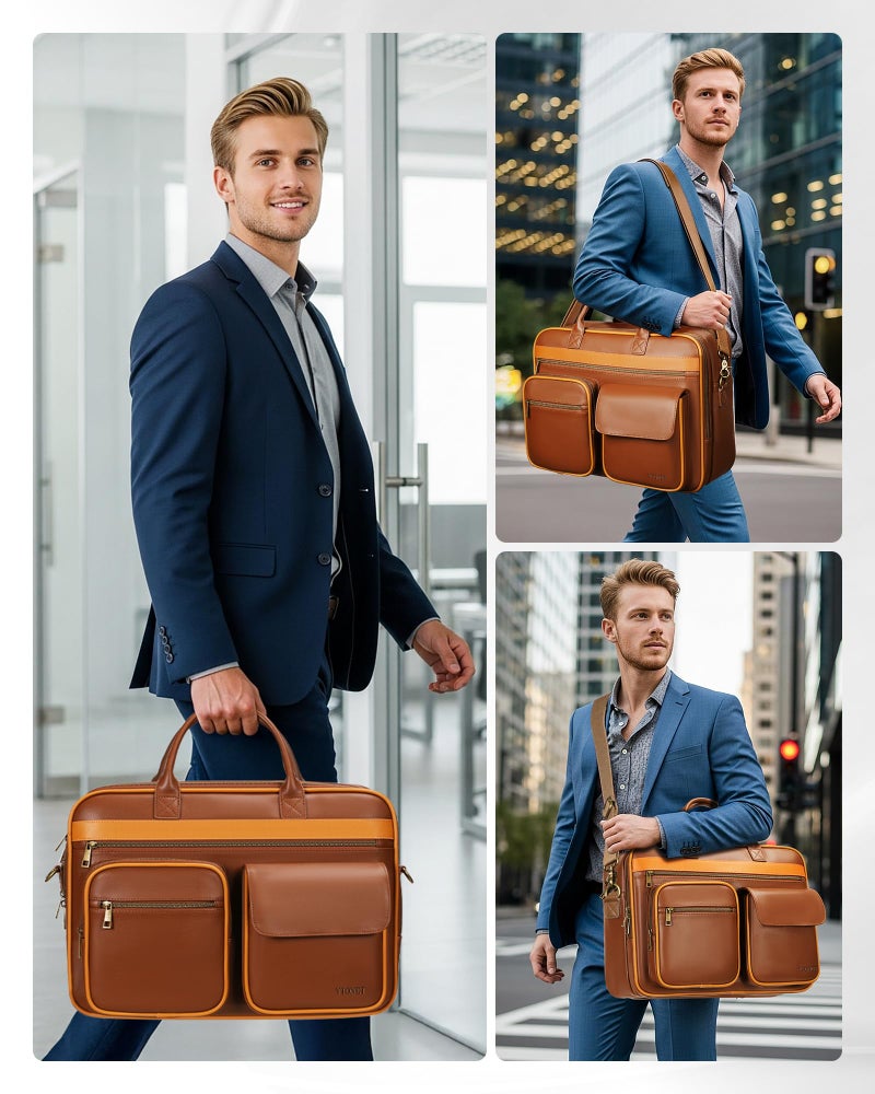 Ytonet PU Leather Messenger Bag for Men, 15.6" Vintage Briefcase with Padded Laptop Compartment, Large Satchel Bags Laptop Bag for Mens, Waterproof Computer Bags for Work Office Business Travel, Brown - Image 5
