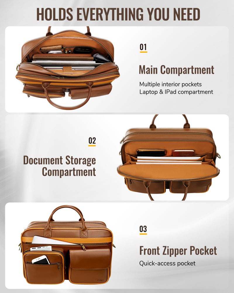 Ytonet PU Leather Messenger Bag for Men, 15.6" Vintage Briefcase with Padded Laptop Compartment, Large Satchel Bags Laptop Bag for Mens, Waterproof Computer Bags for Work Office Business Travel, Brown - Image 4