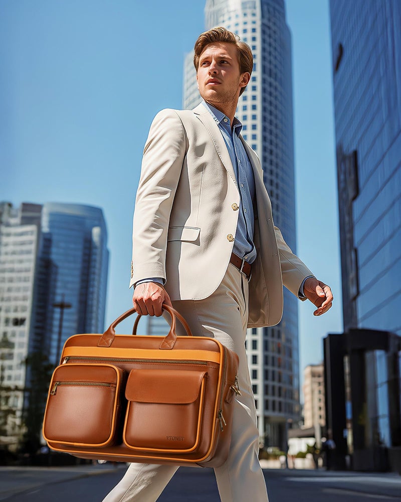 Ytonet PU Leather Messenger Bag for Men, 15.6" Vintage Briefcase with Padded Laptop Compartment, Large Satchel Bags Laptop Bag for Mens, Waterproof Computer Bags for Work Office Business Travel, Brown - Image 2