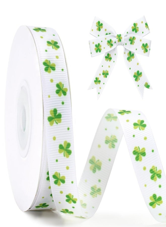 KINGLAKE St Patrick's Day Ribbon - 5/8'' x 20 Yds Shamrocks Clover Grosgrain Ribbon with Polka Dot for Gift Wrapping Wreath White Green Ribbons for DIY Crafts Sewing St. Patricks Day Party Decorations - Image 1
