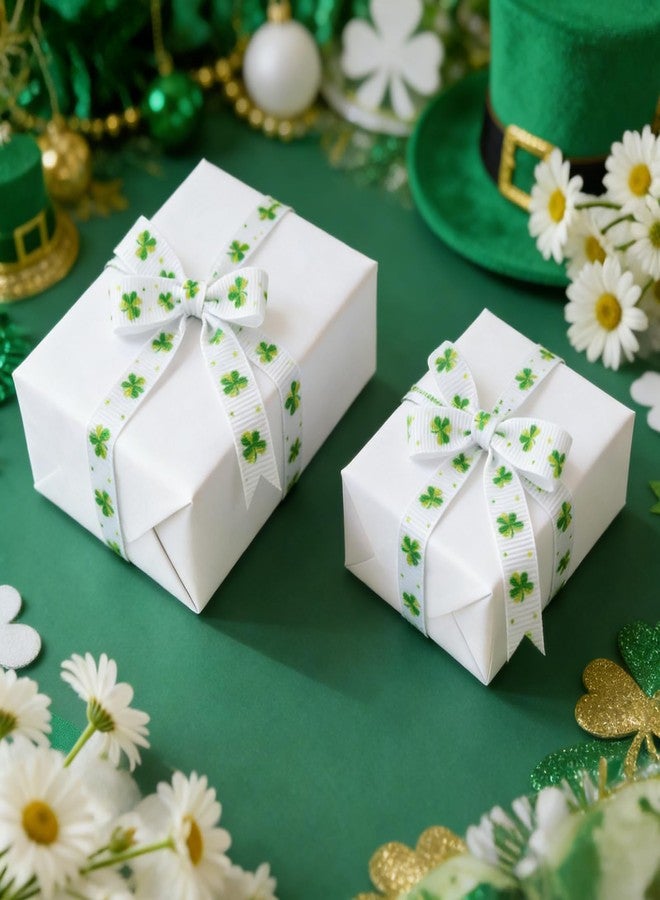KINGLAKE St Patrick's Day Ribbon - 5/8'' x 20 Yds Shamrocks Clover Grosgrain Ribbon with Polka Dot for Gift Wrapping Wreath White Green Ribbons for DIY Crafts Sewing St. Patricks Day Party Decorations - Image 4